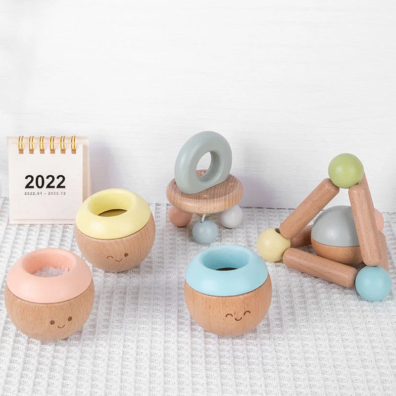 Wooden Rings Sensory Toy Baby Handbell Toy