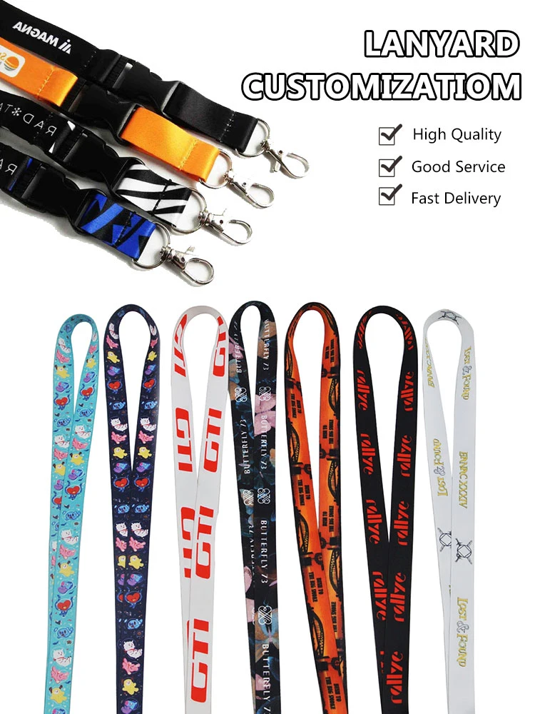 Wholesale Promotional Promotion Gift Custom Sublimation Heated Transfer Printing Polyeter Printed Logo Neck Metal Hook Buckle Office Lanyard for ID Card Badge