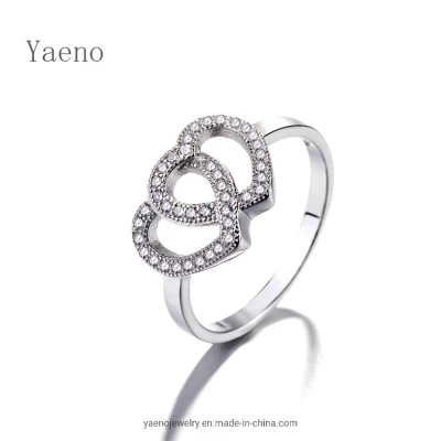 Anello doppio cuore in argento semplice, fresco e alla moda come regalo di San Valentino