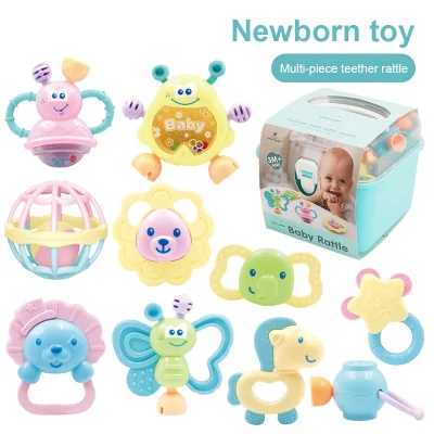 Set di sonagli per neonati, massaggiagengive, agitazione della campana, giocattoli per la mano, set di massaggiagengive per neonati, set regalo per neonati